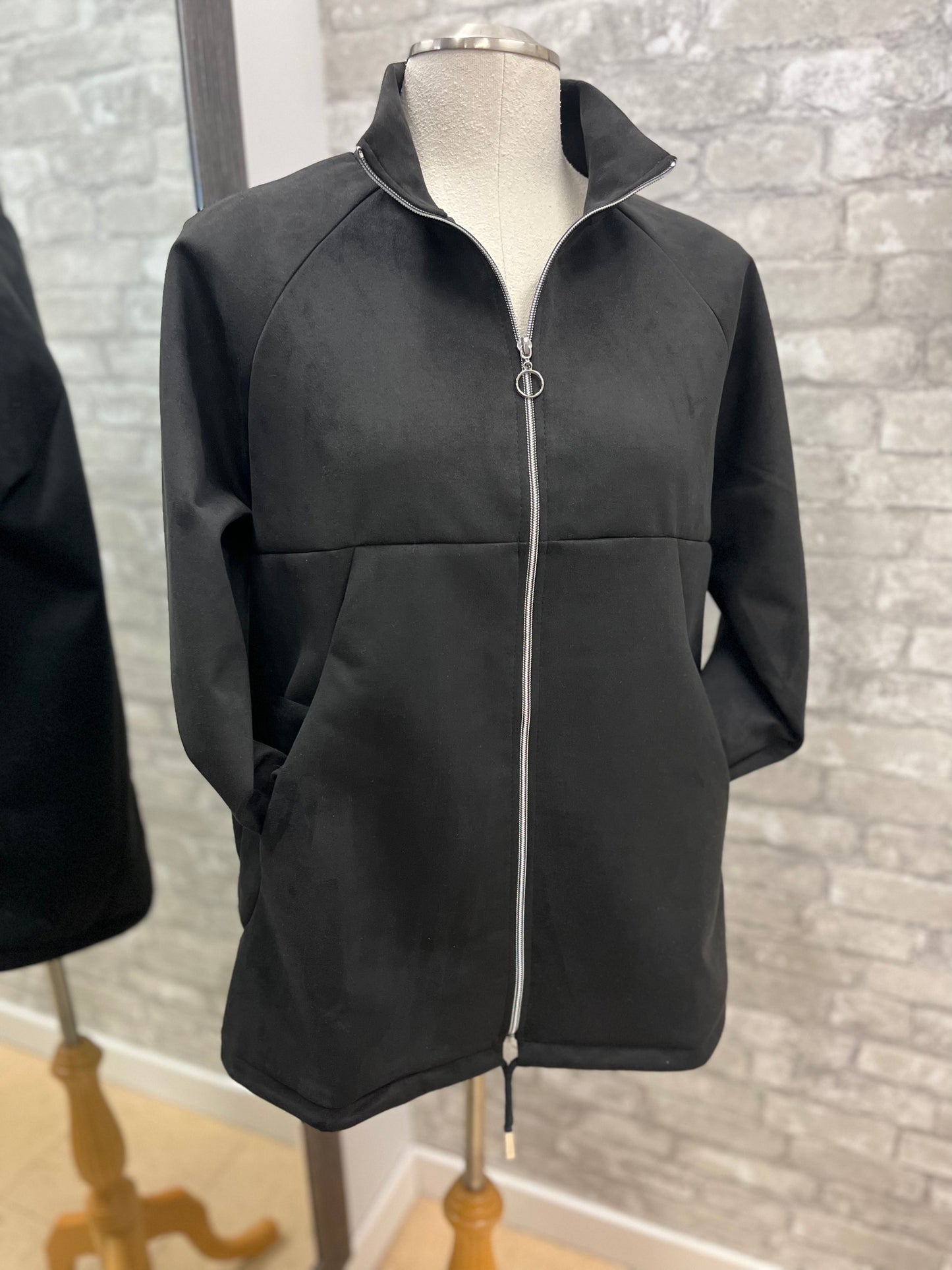 Vitesi - Long Bomber Jacket with Drawstring - Black