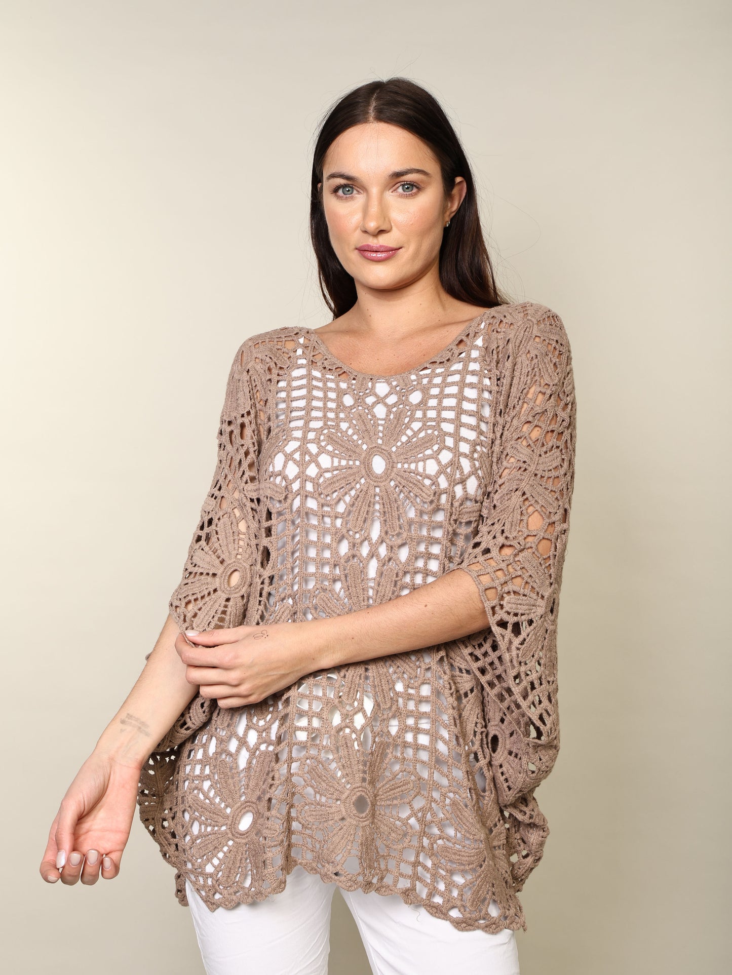 The Boho Crochet Poncho -Mocha