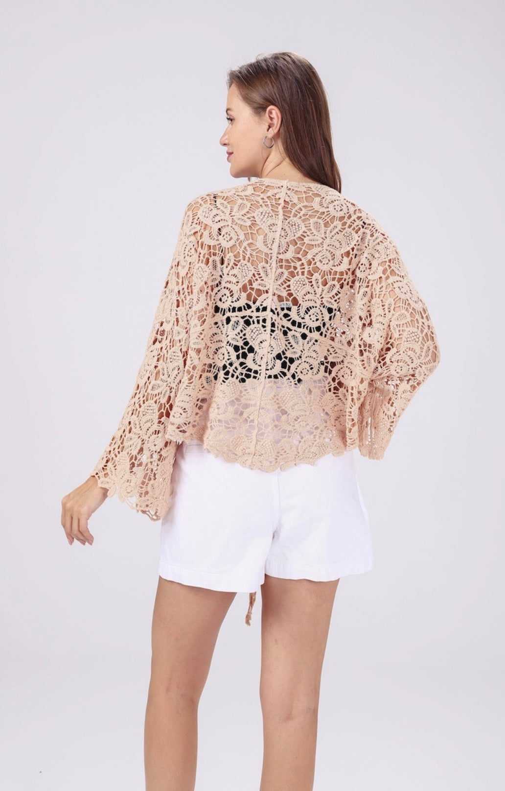 Crochet Petal Kimono Wrap - Peach