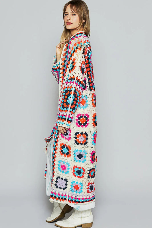 Black Friday - Black Brown - Granny Long Crochet Cardigan