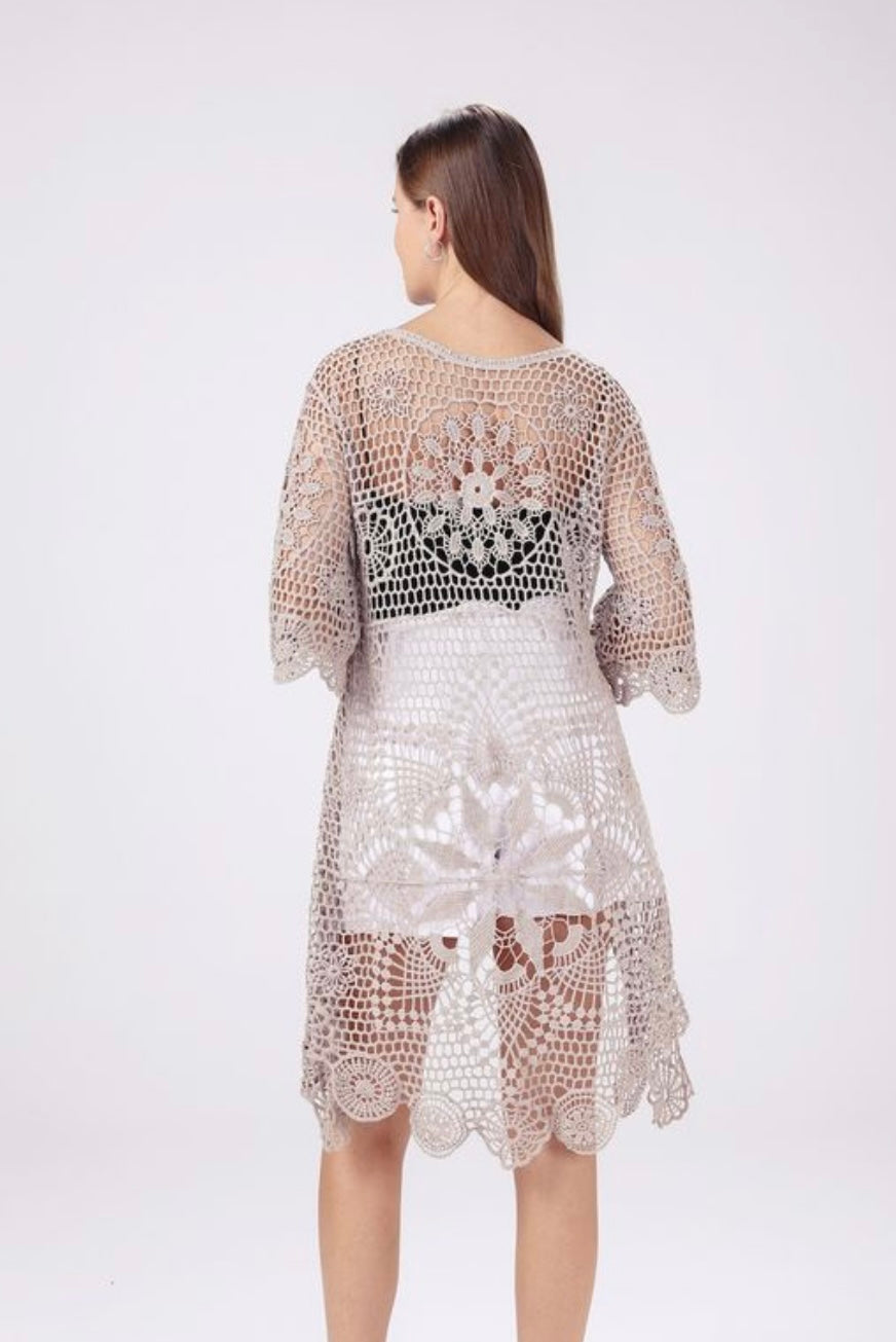 The Crochet Long Kimono - Taupe