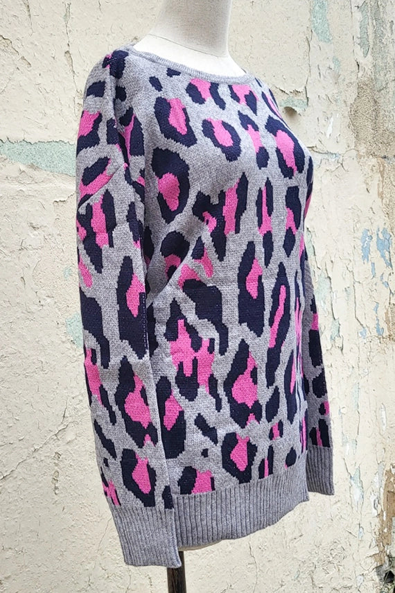 Leopard Knit Sweater Open Back
