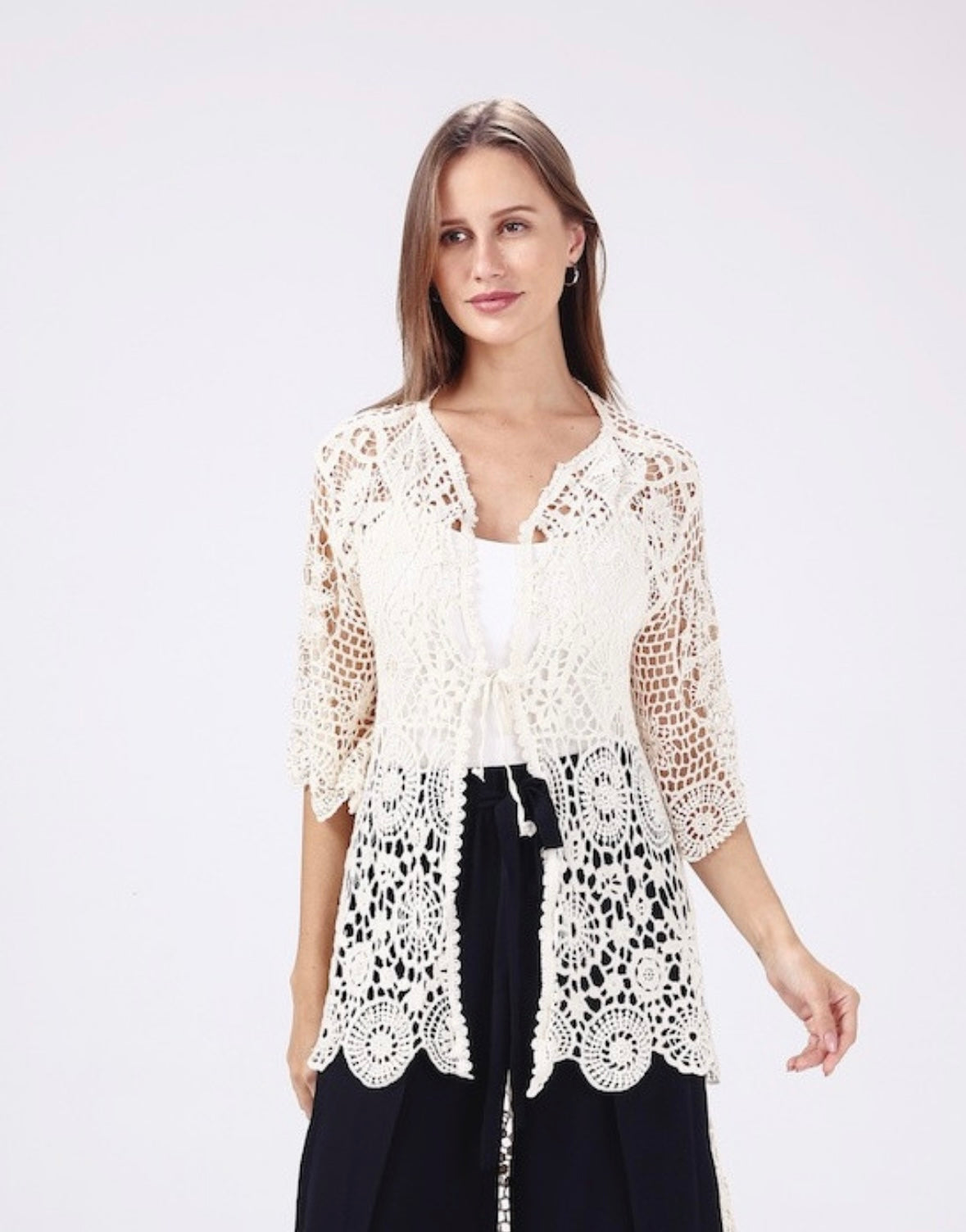 The Crochet Long Kimono - Cream