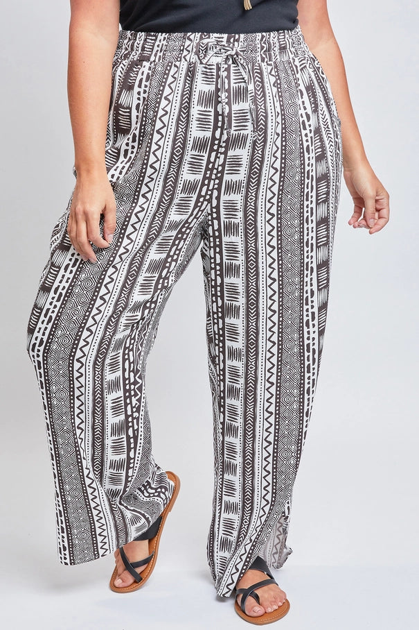 Linen Elastic Waist Pant with Slit Hem