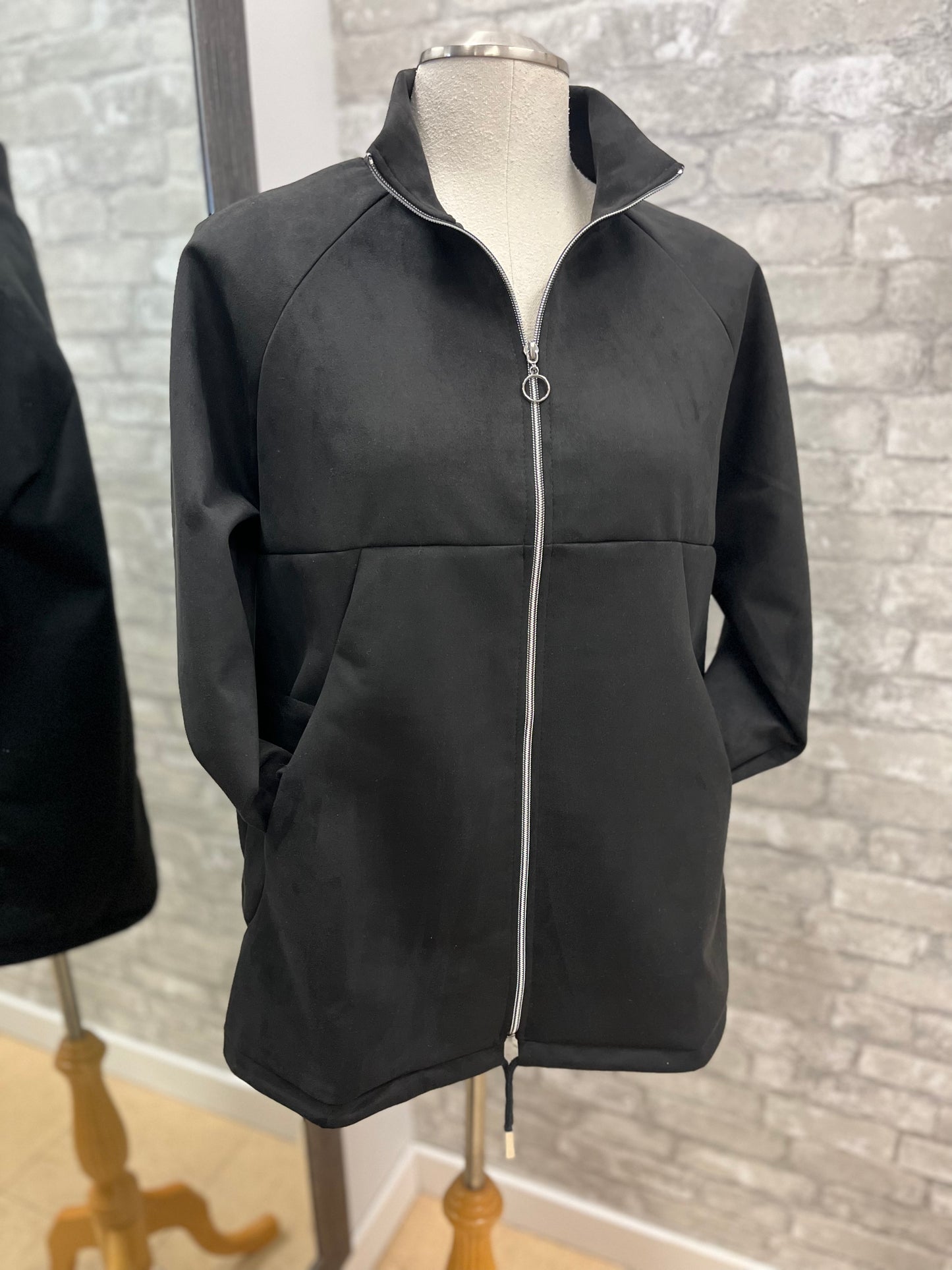 Vitesi - Long Bomber Jacket with Drawstring - Black
