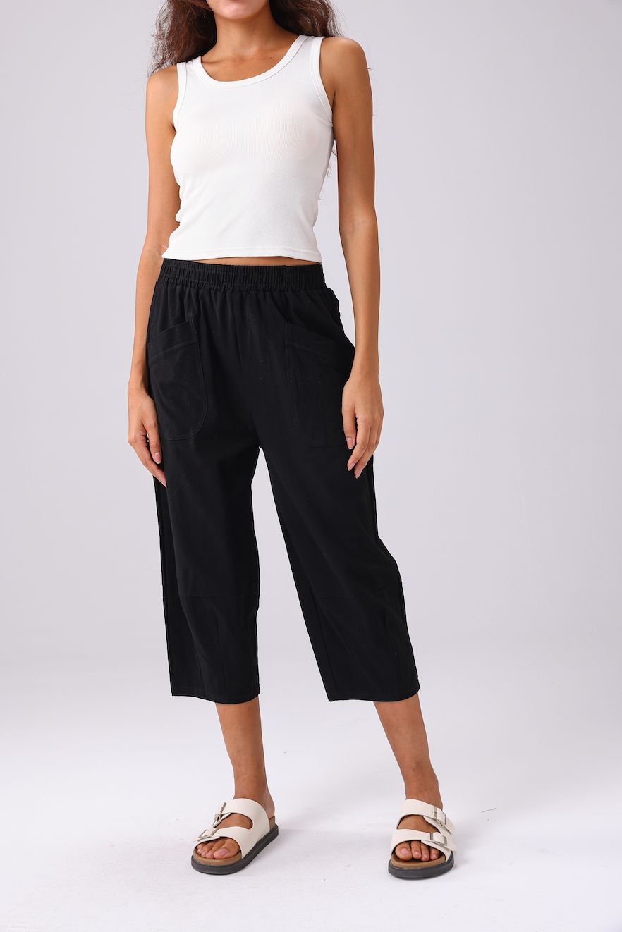 The Linen Cropped Pant - Black