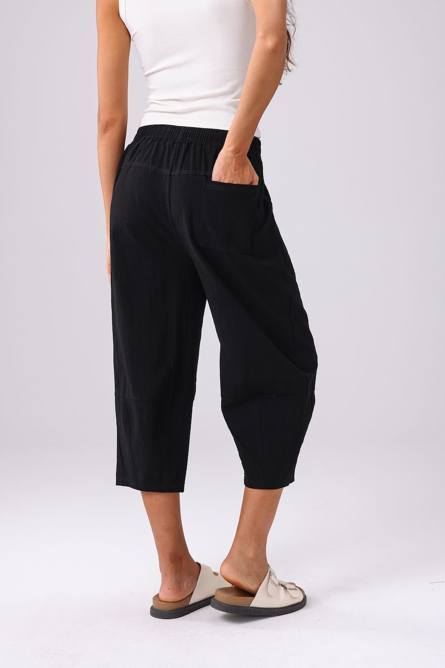 The Linen Cropped Pant - Black