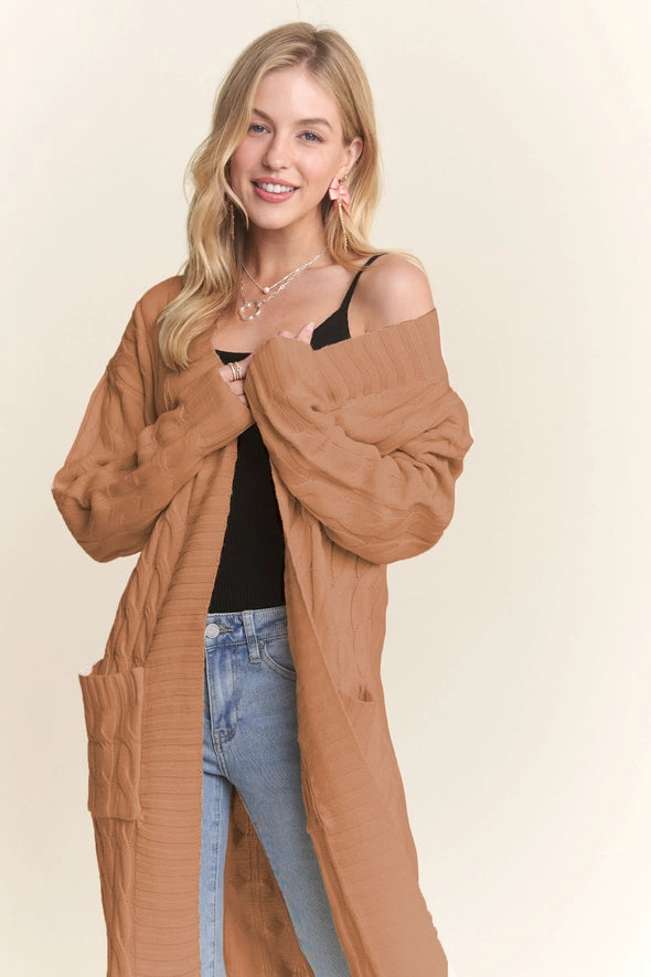 The Amanda Cable Knit Long Cardigan - Camel