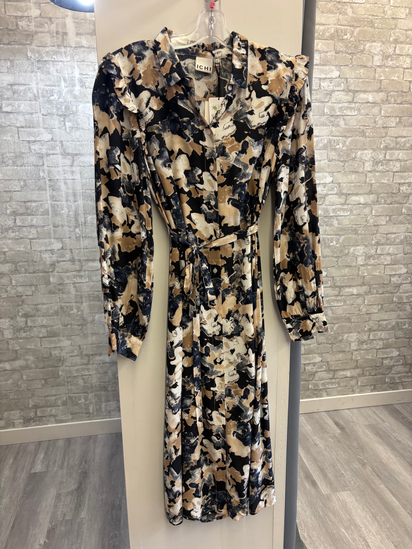 ICHI - LONG SLEEVE DRESS TAUPE & NAVY