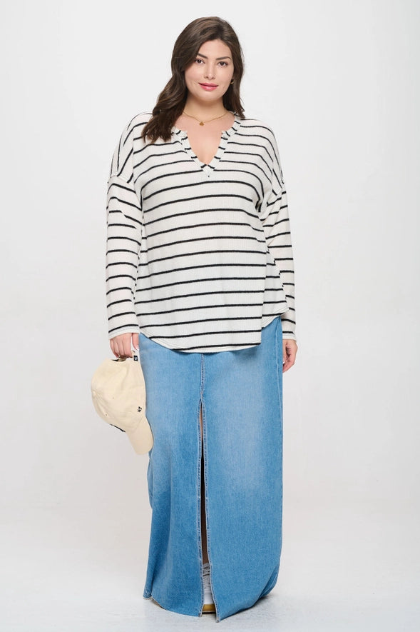 The Anna Exposed Seam Split Neck Knit Top