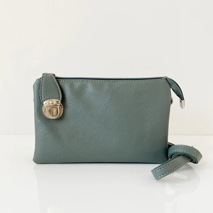 7012 - SAGE VEGAN LEATHER CROSSBODY BAG W/ WRISTLET