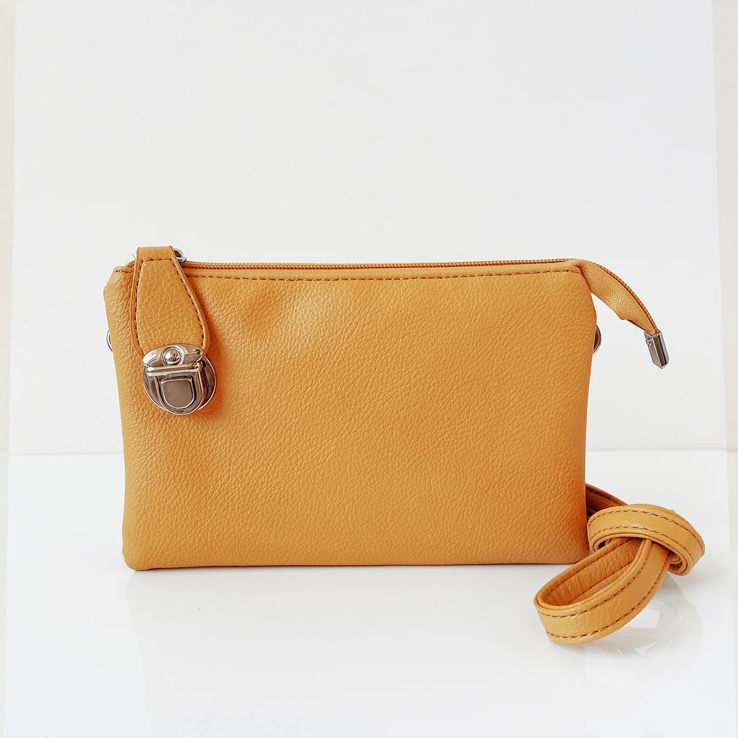 7012 - YELLOW VEGAN LEATHER CROSSBODY BAG W/ WRISTLET