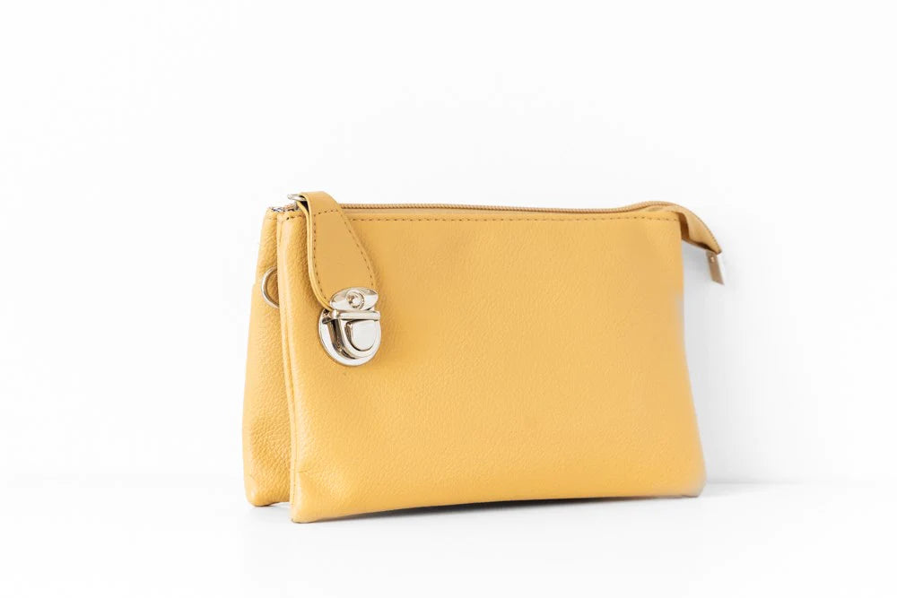 7012 - YELLOW VEGAN LEATHER CROSSBODY BAG W/ WRISTLET