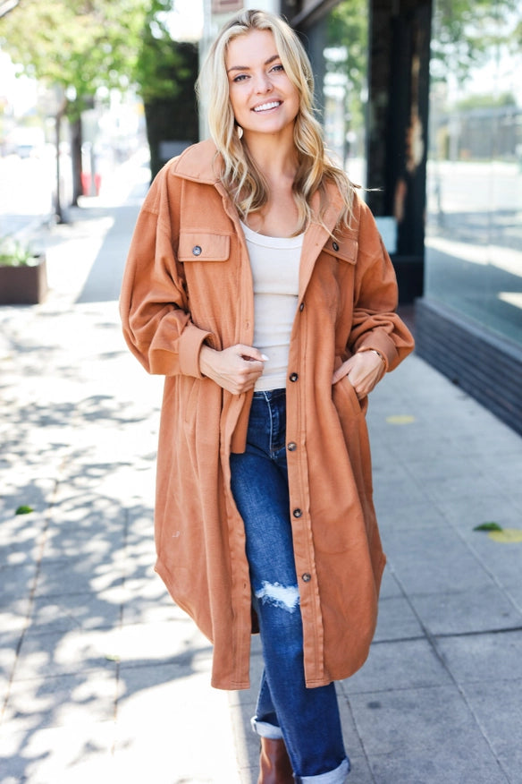 Turn Heads Shacket - Camel