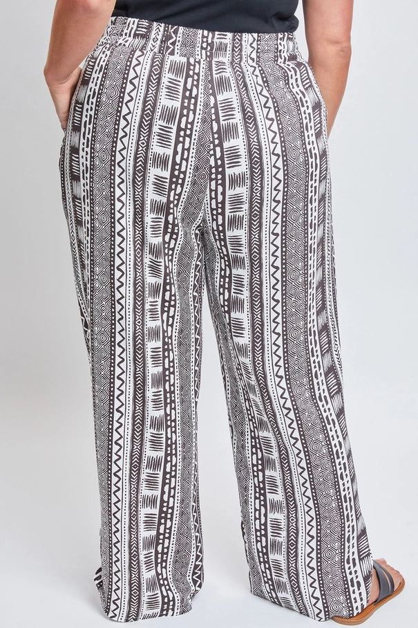 Linen Elastic Waist Pant with Slit Hem
