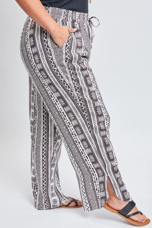 Linen Elastic Waist Pant with Slit Hem