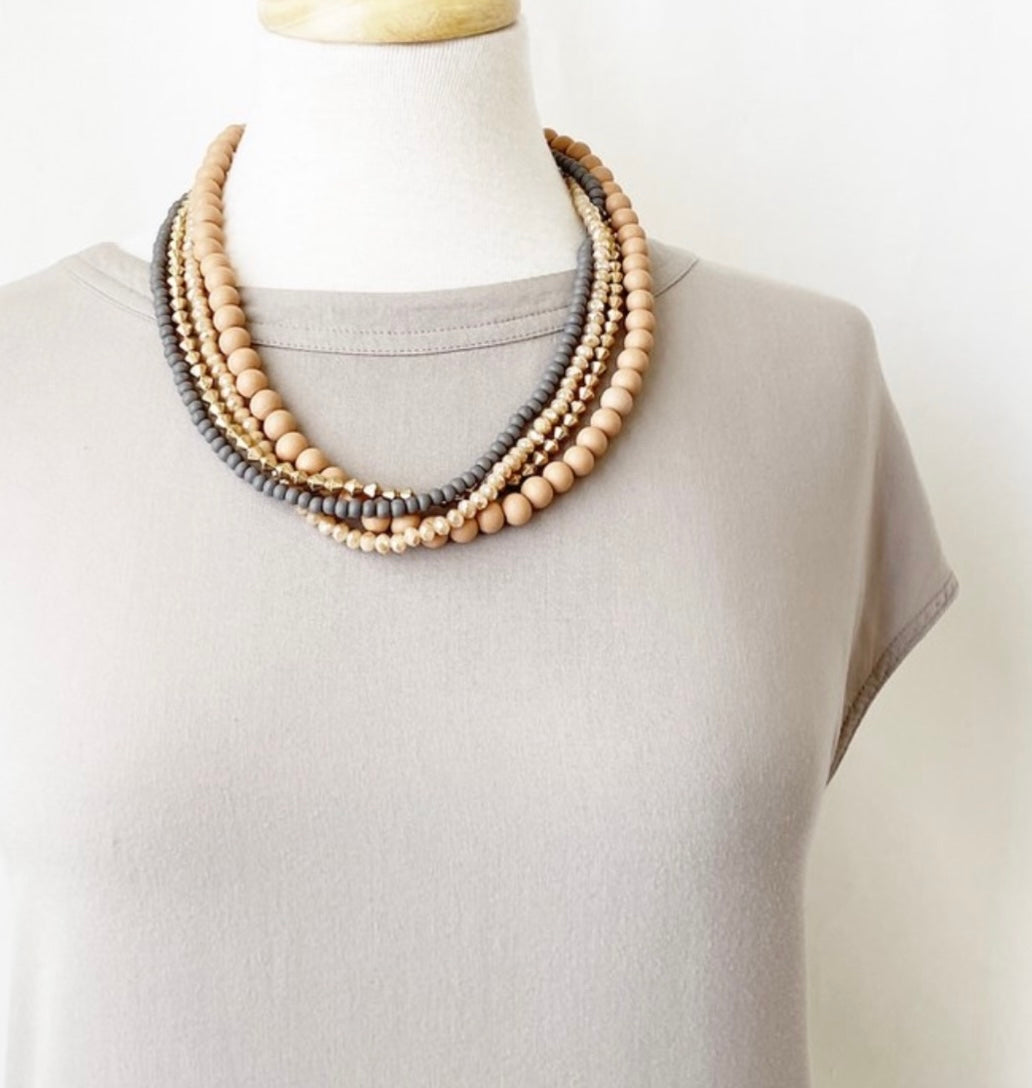 Wood and Glass Necklace - Pink