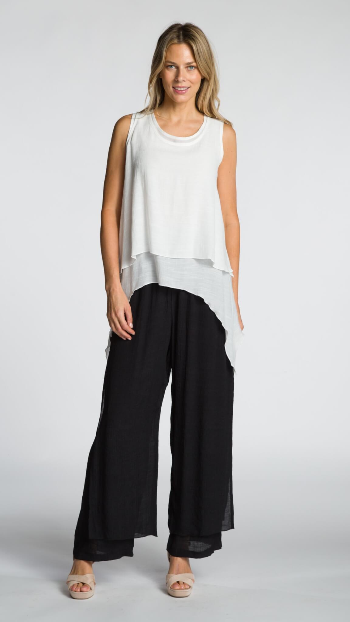 Wide Leg Layered Pant - White