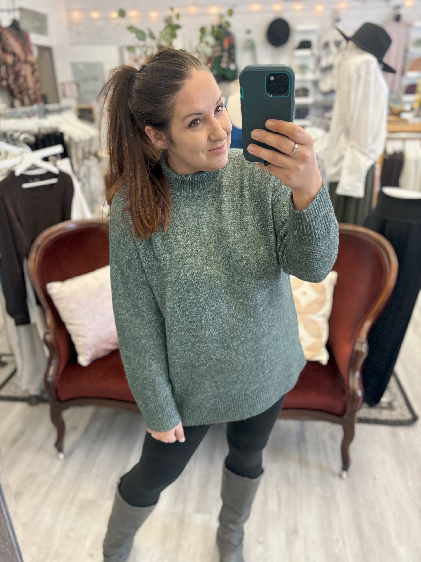 The Phillis High Neck Sweater Green Mélange
