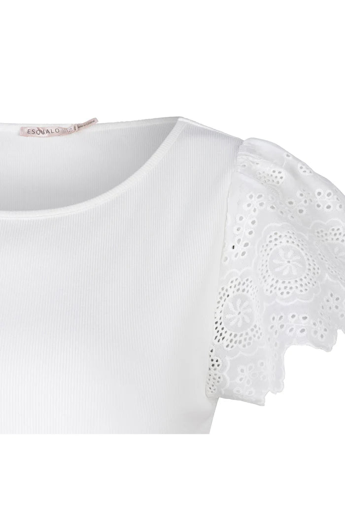 Esqualo - Ribbed Broderie Sleeve - White