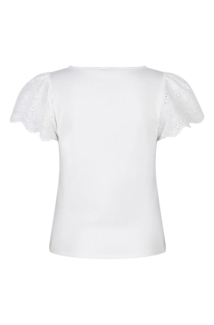 Esqualo - Ribbed Broderie Sleeve - White