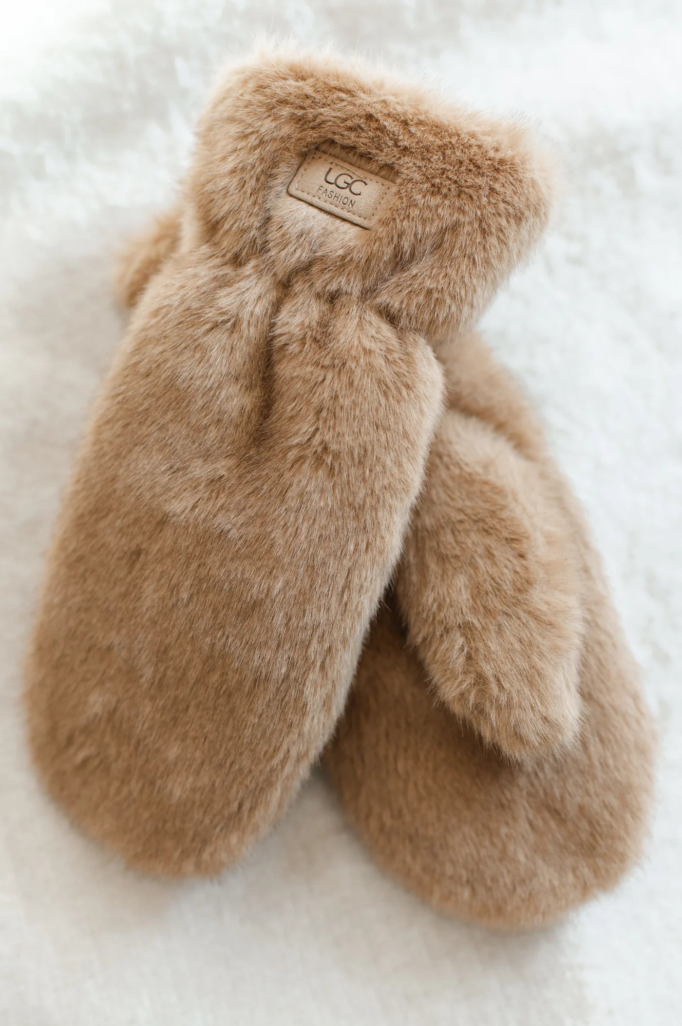 Faux Fur Mittens - Camel