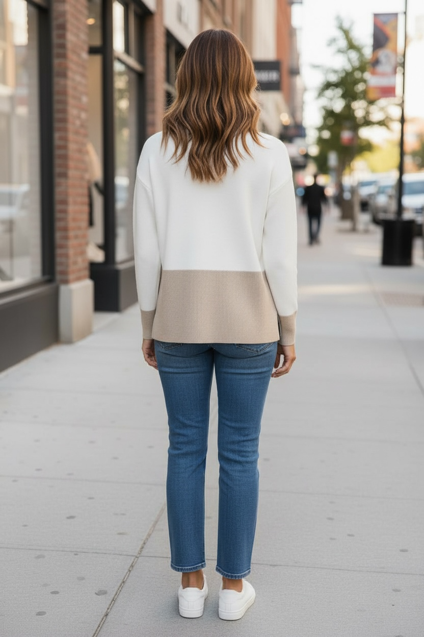 The Two Tone Long Sleeve Mock Neck Sweater