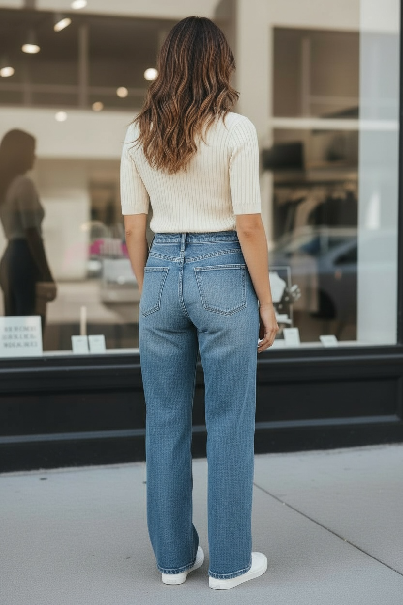 High Rise Wide Leg Jeans - Light