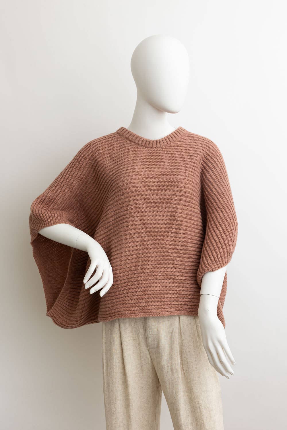 Minimalist Crew Neck Poncho - Mauve