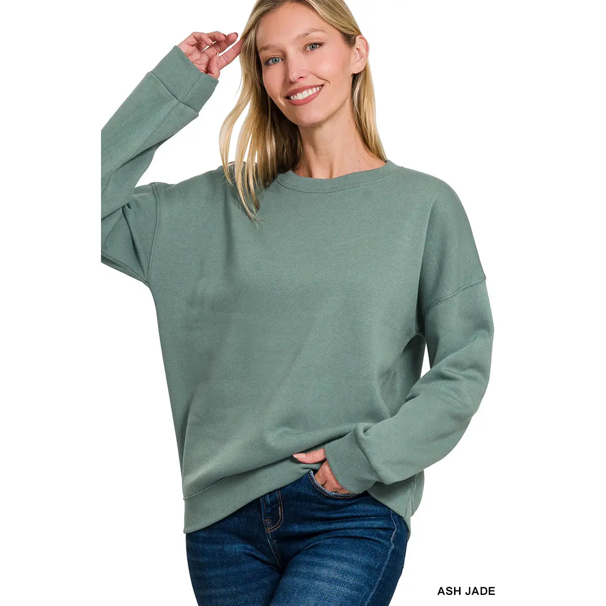 The Fleece Drop Shoulder Sweater - Jade