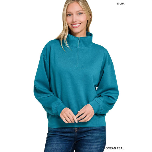 The Half Zip Scuba Sweater - Teal