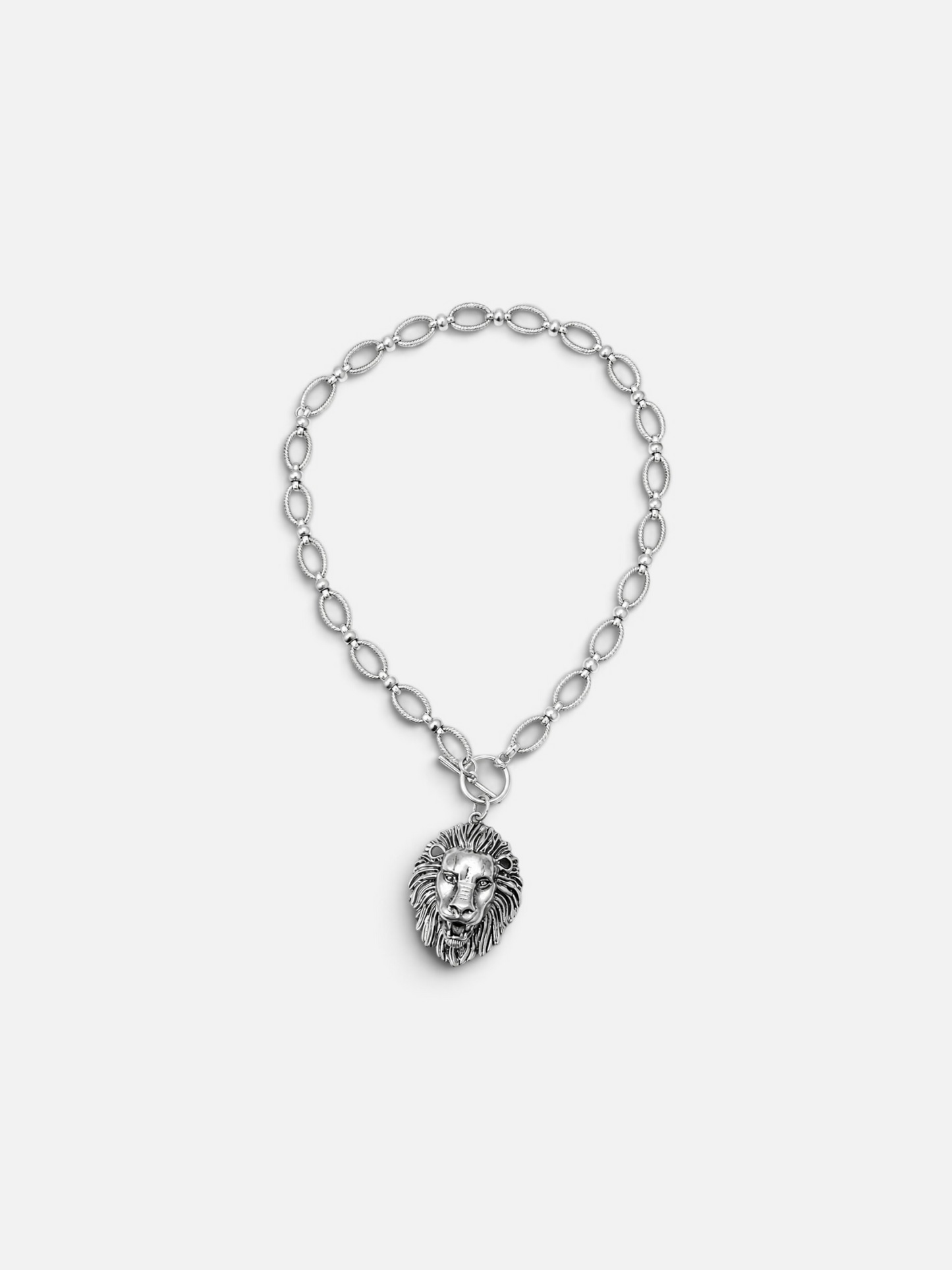Lion Head Pendant Necklace - Silver