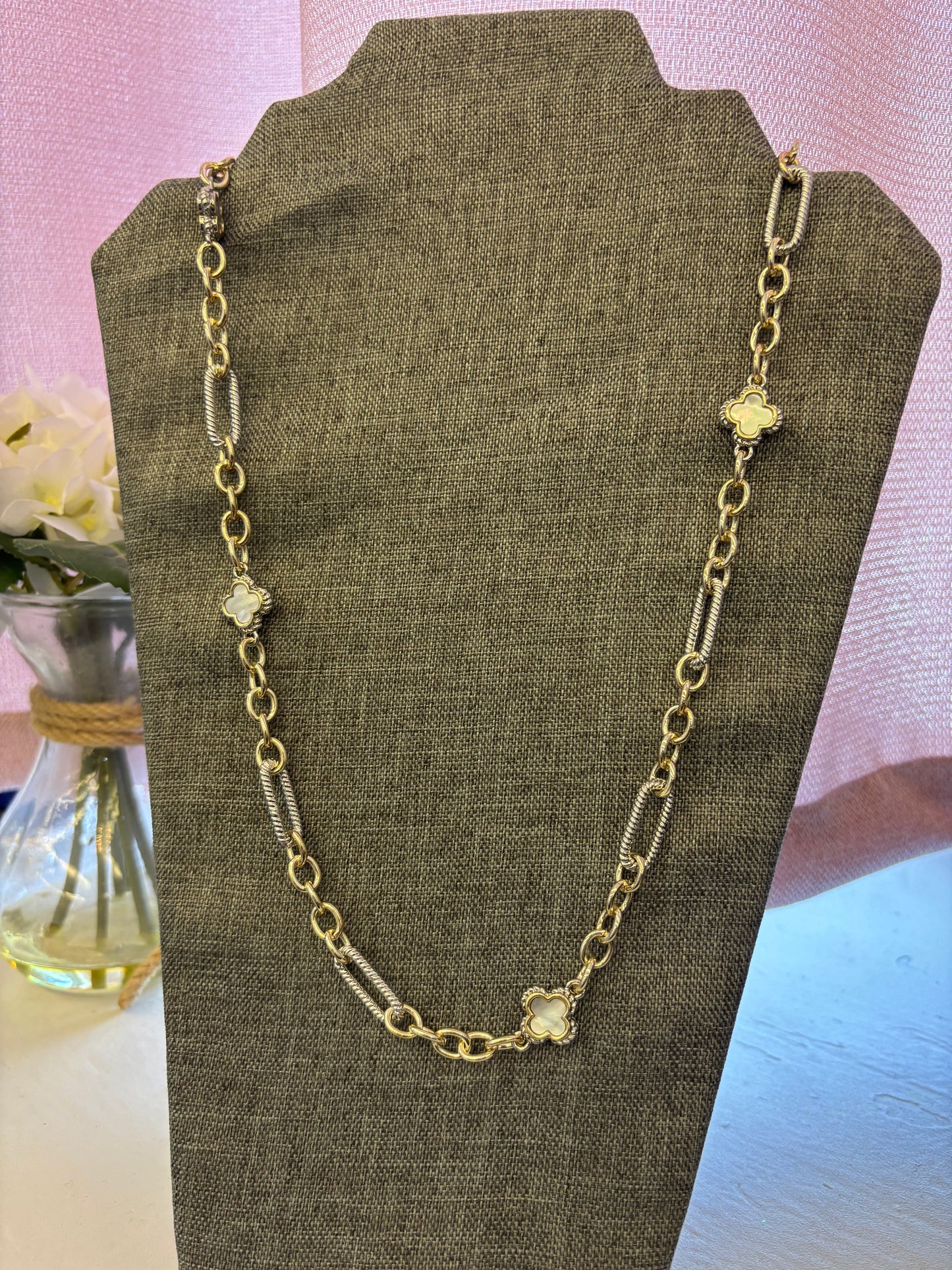 Duo Four Leaf Long 14K Plated Necklace