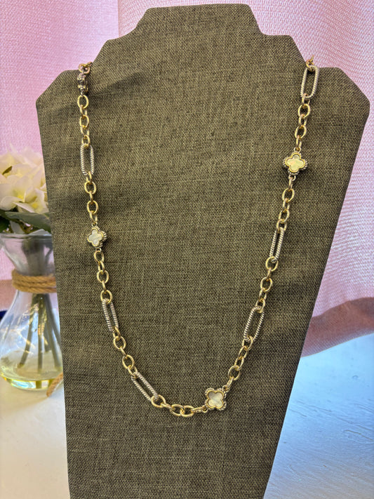 Duo Four Leaf Long 14K Plated Necklace