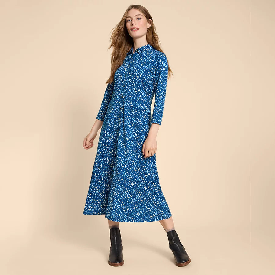 white stuff blue dress White Stuff Megan Embroidered Jersey Dress in Blue
