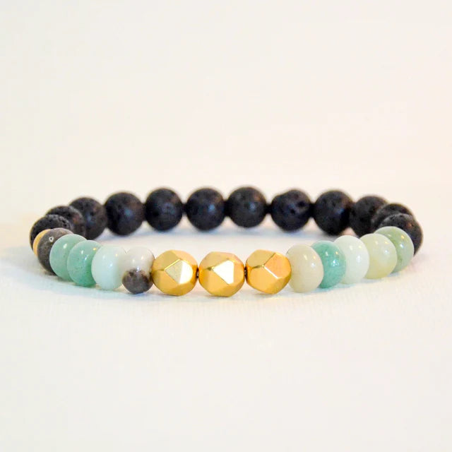 Stretch Bracelet | Jasper. Matte Gold & Black Lava Stone