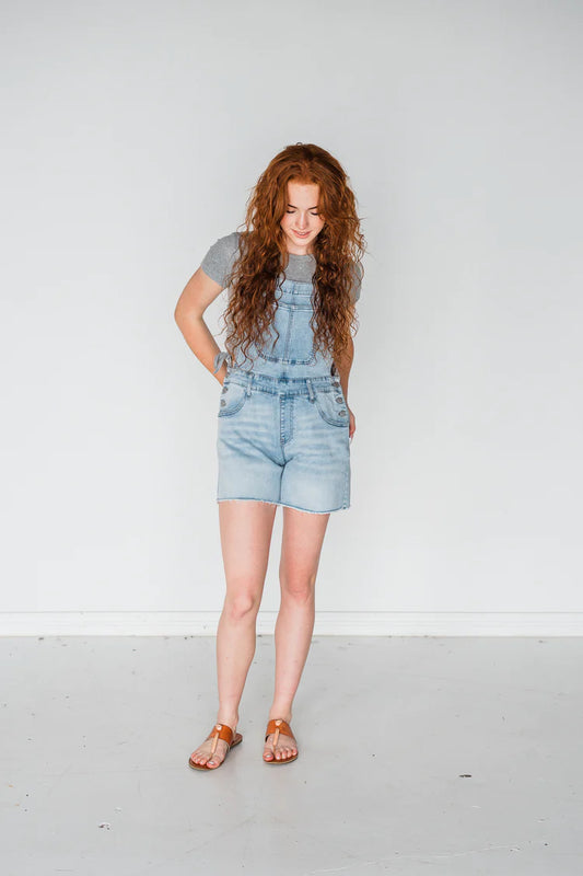 Cutoff Loose Fit Shorts Overalls - Light Wash