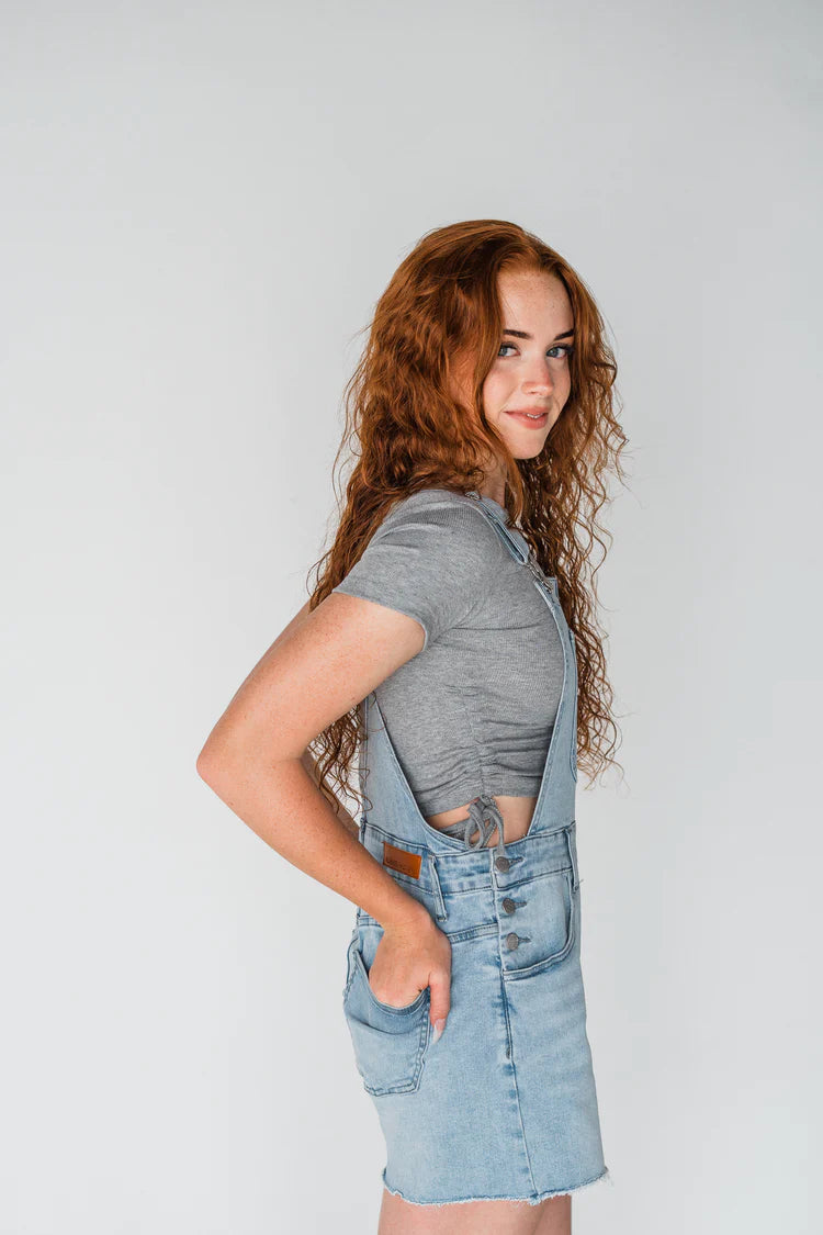Cutoff Loose Fit Shorts Overalls - Light Wash