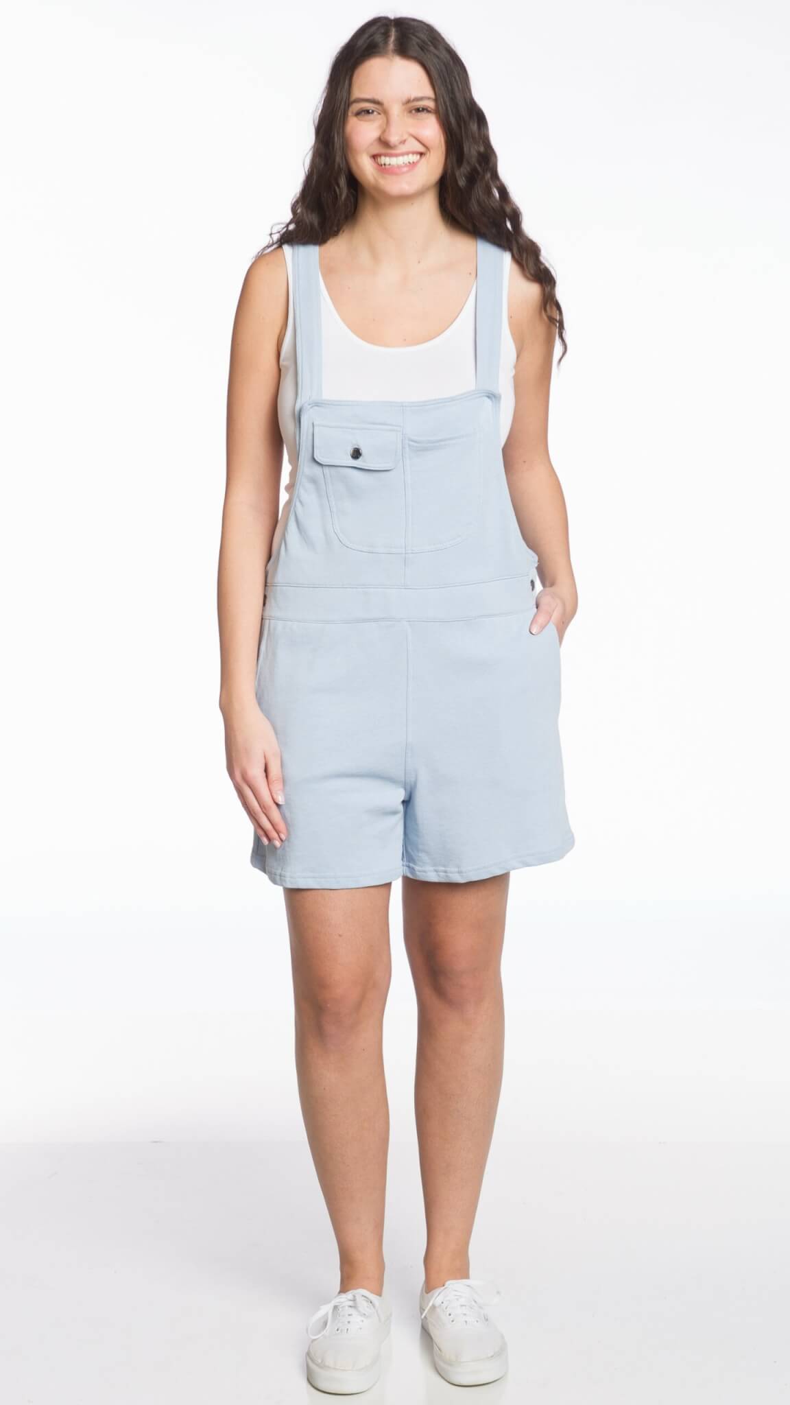 The Vintage Wash French Terry Overalls - Blue