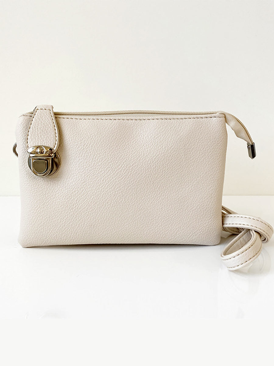 7012- LIGHT BEIGE VEGAN LEATHER CROSSBODY BAG W/ WRISTLET