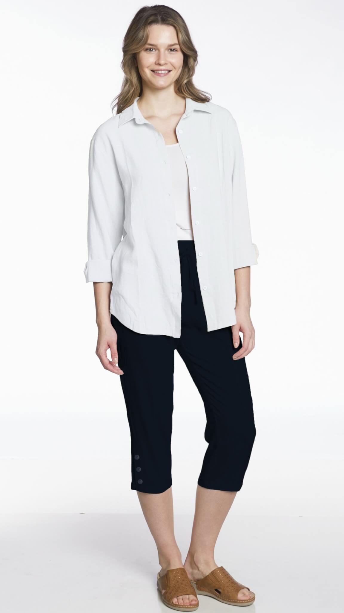 Long Sleeve Relaxed Fit Linen Button Front Shirt