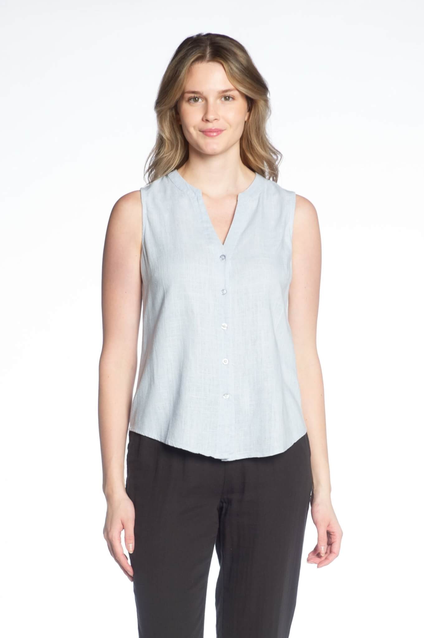 The Nancy - VNeck Button Blouse - Denim