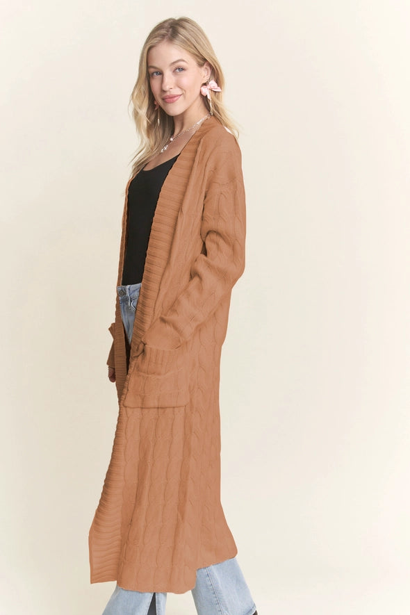 The Amanda Cable Knit Long Cardigan - Camel
