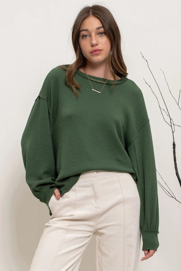 THE JULIE EXPOSED SWEATER - HUNTER GREEN
