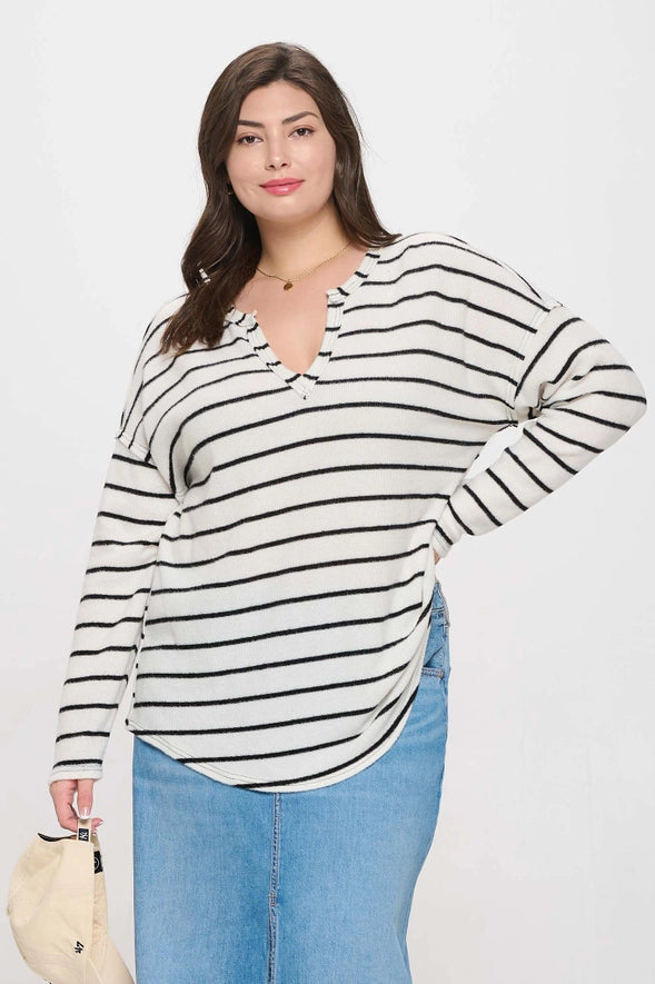 The Anna Exposed Seam Split Neck Knit Top