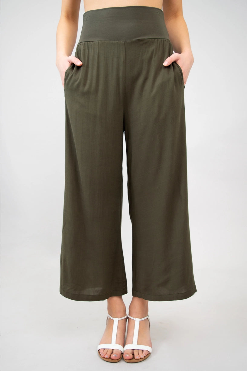 Linen Bamboo Khaki Capri