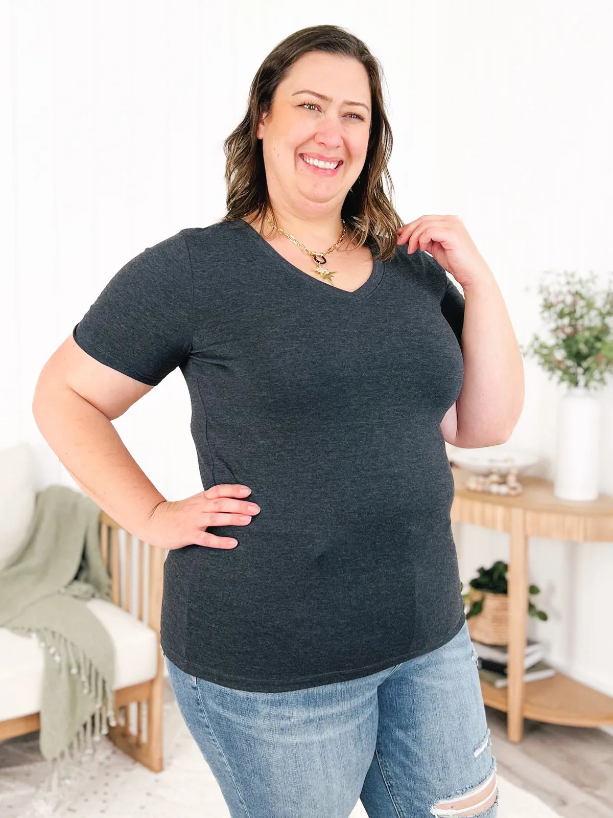 Short Sleeve Cotton T-shirt - Charcoal