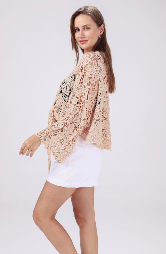 Crochet Petal Kimono Wrap - Peach