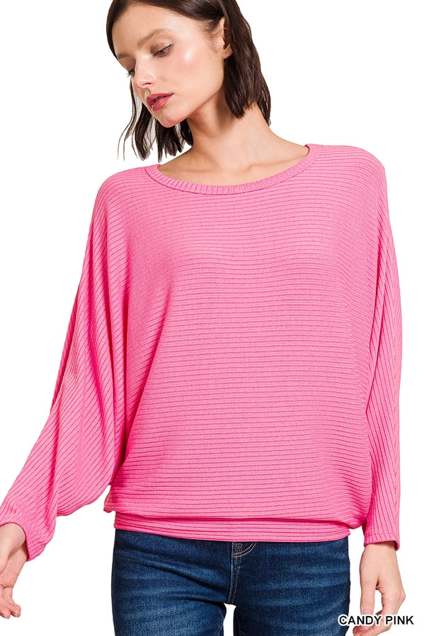 The Ribbed Dolman Top - Pink