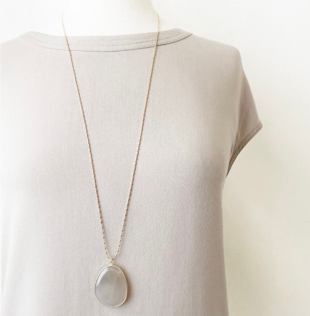 Long Chain with Stone Pendant- Gold